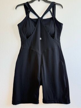 Buffbunny Collection Black Biker Short Bodysuit Romper 6” Cut Out Back Size XL